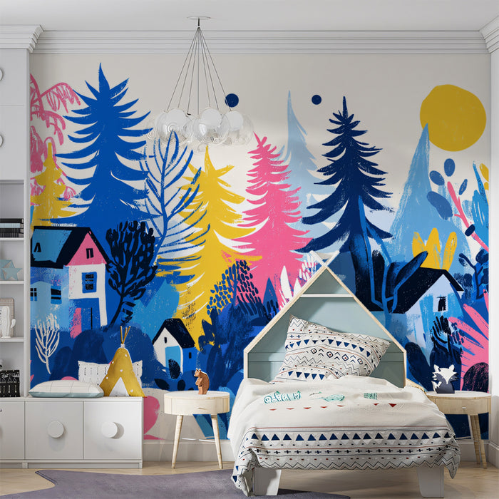 Electric Forest Mural Wallpaper | Rosa, Blu e Giallo