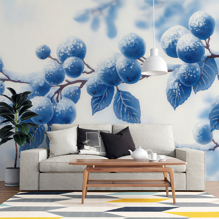 Primo Murale con Bacche di Neve | Blu e Bianco