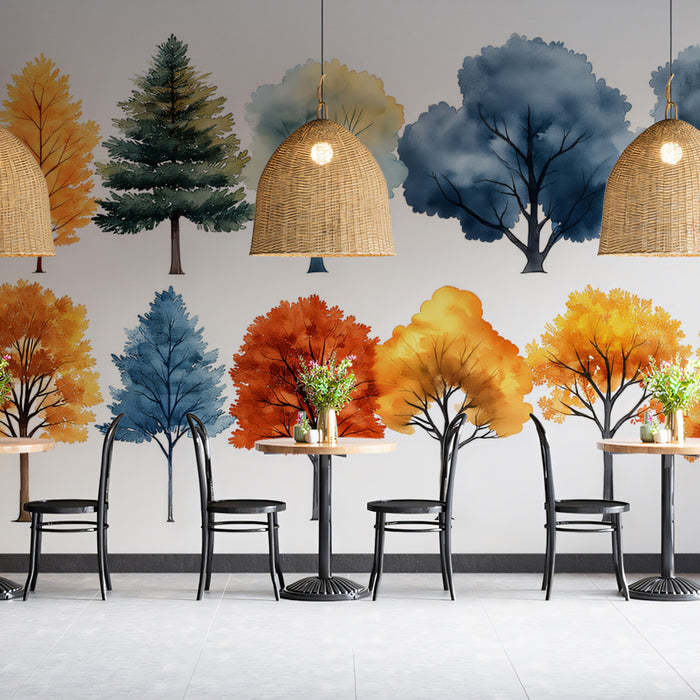 Papier peint mural Collection d'arbres Quatre Saisons | Multicolore
