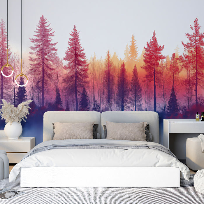 Papel tapiz mural de puesta de sol con incendio forestal | Rojo, azul y morado