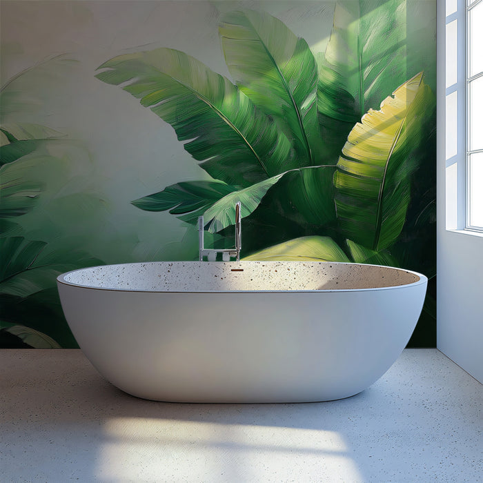 Papier peint mural Verger de bananes brumeuses | Vert et jaune