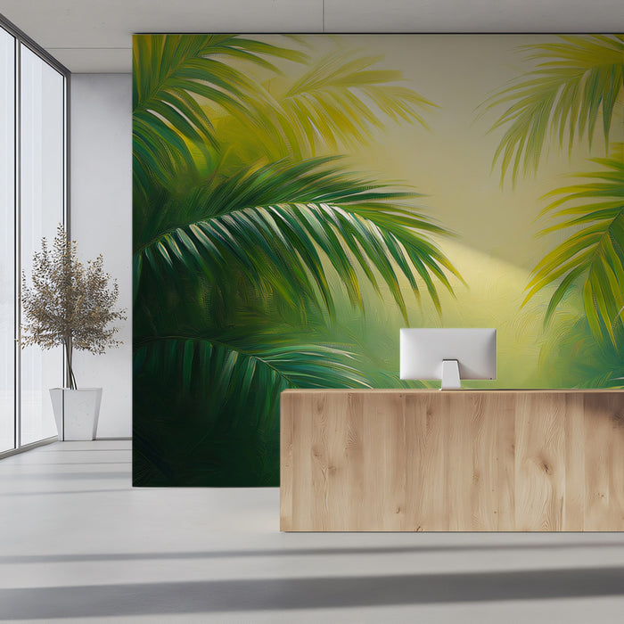 Murale en papier peint Jungle Dorée Lumineuse | Vert et Jaune