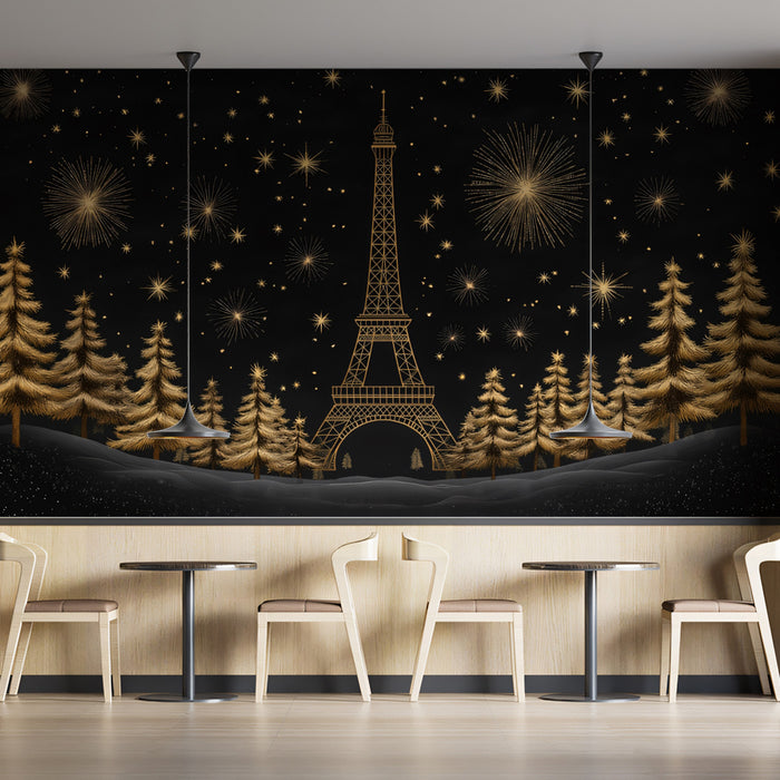 Golden Paris New Year Mural Wallpaper | Gold and Black