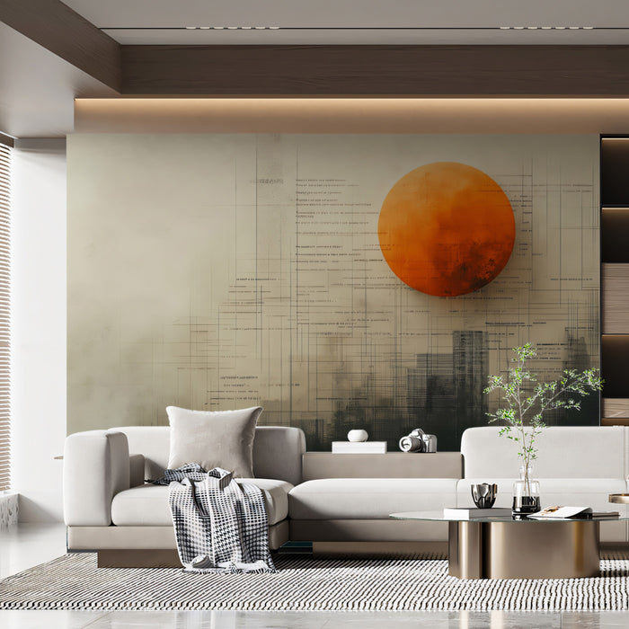 Abstract Metropolis Mural Wallpaper | Orange, Black, and Gray
