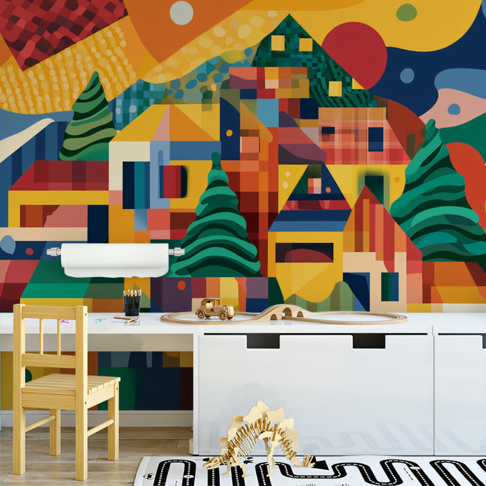 Abstract Village Fiesta Mural Wallpaper | Multi-Color