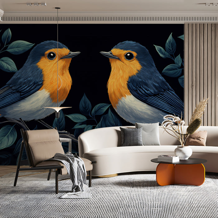 Midnight Robins Mural Wallpaper | Zaffiro, Oro e Nero