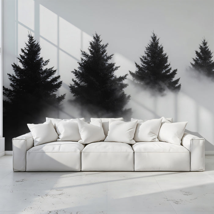 Carta da parati murale Monochrome Mist | Nero, bianco e grigio