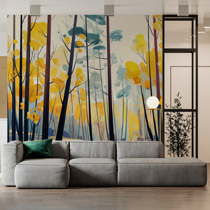 Carta da parati Golden Aspen | Ocra, giallo e grigio verde acqua