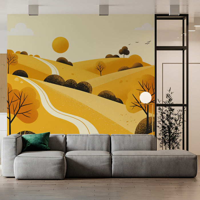 Carta da parati murale Golden Hills Road | Ocra, oro e giallo