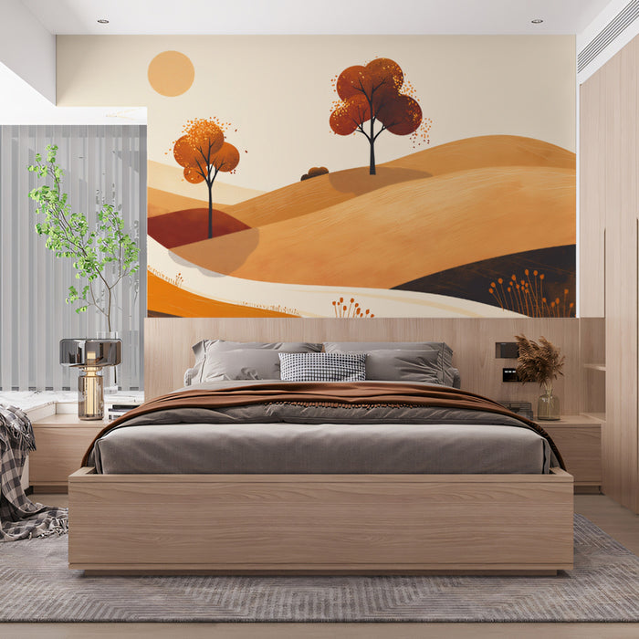 Sun-baked Hills Mural Wallpaper | Ochre, Rust, and Cream