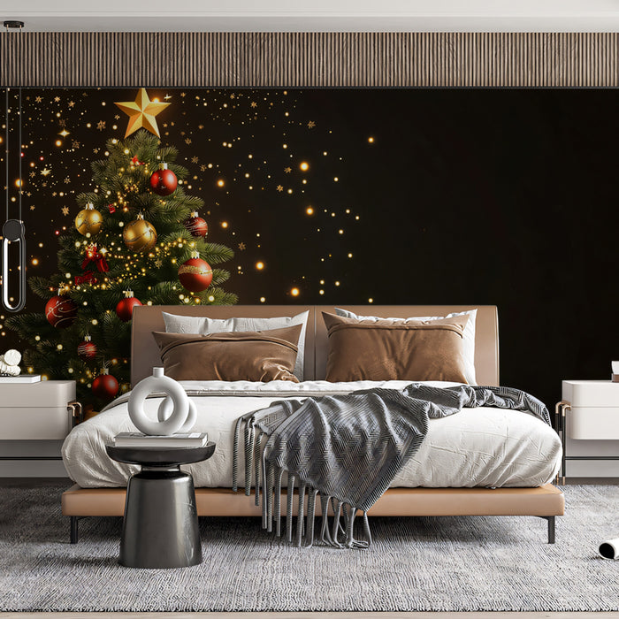 Elegant Christmas Glow Mural Wallpaper | Black, Gold, and Red