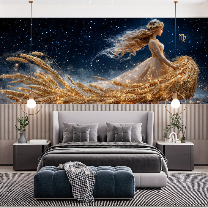 Virgo - Celestial Maiden with Wheat Mural Wallpaper