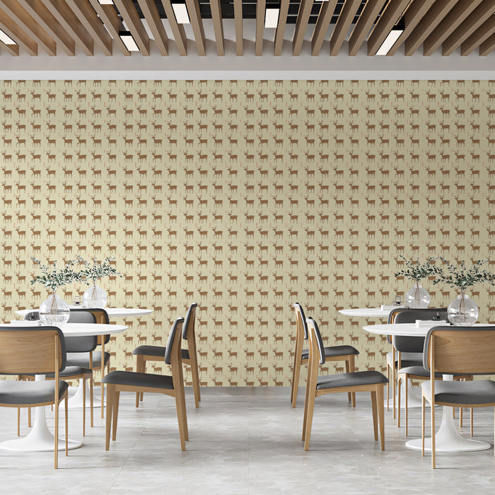Ultra-Fine Reindeer Pattern Wallpaper | High Density, Minimalist Motif, Soft Cream Background