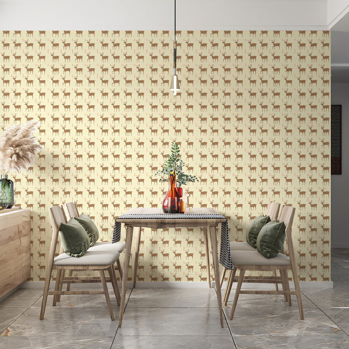 Ultra-Fine Reindeer Pattern Wallpaper | High Density, Minimalist Motif, Soft Cream Background