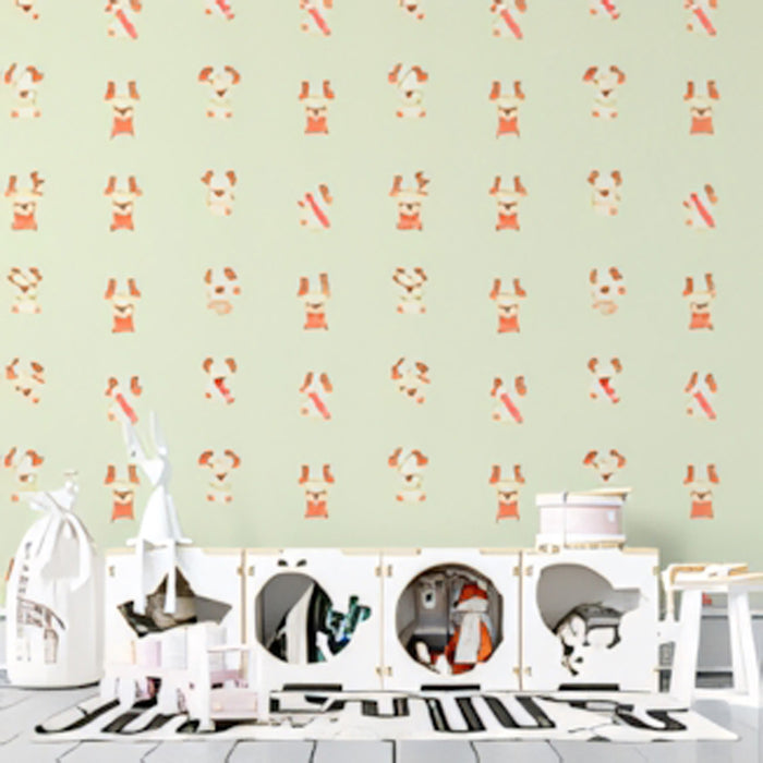 Pastel Reindeer and Candy Cane Scatter Wallpaper | Soft Green Background, Delicate and Playful Motif