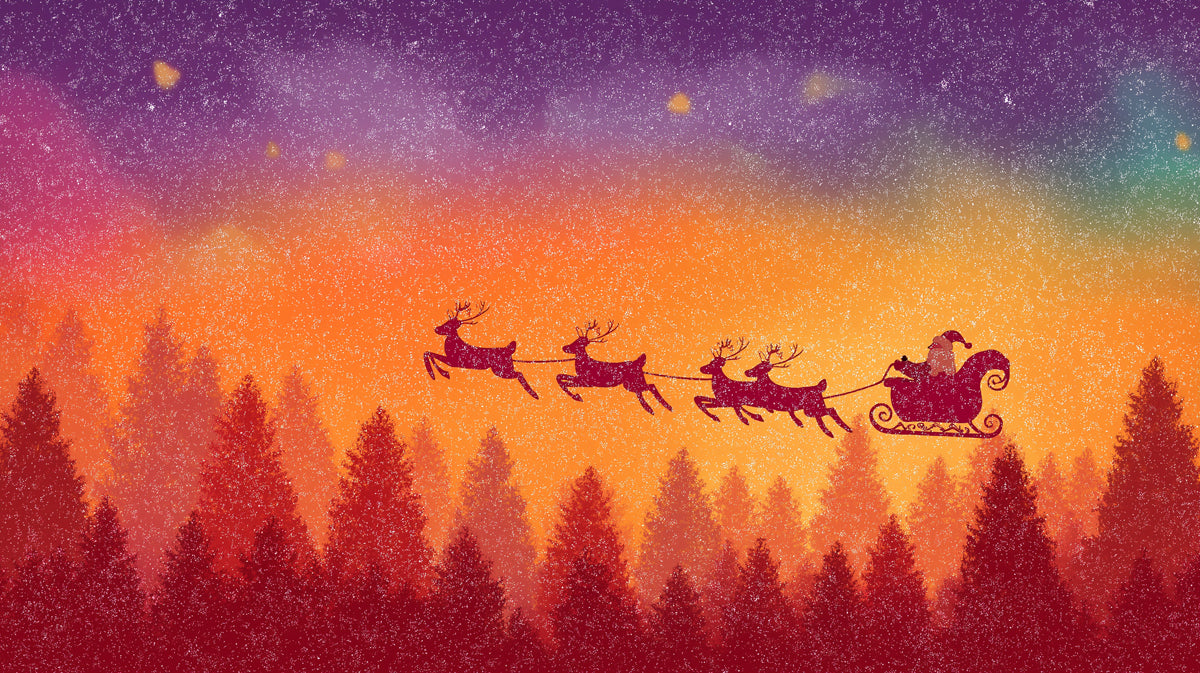 Abstract Sunset Sleigh Ride Mural Wallpaper | Orange and Purple Gradient, Silhouette Art, High Contrast