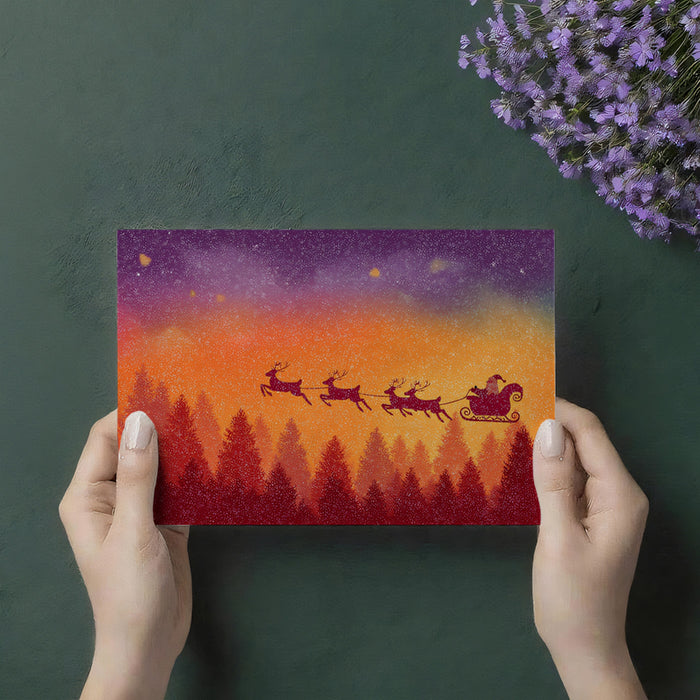 Abstract Sunset Sleigh Ride Mural Wallpaper | Orange and Purple Gradient, Silhouette Art, High Contrast