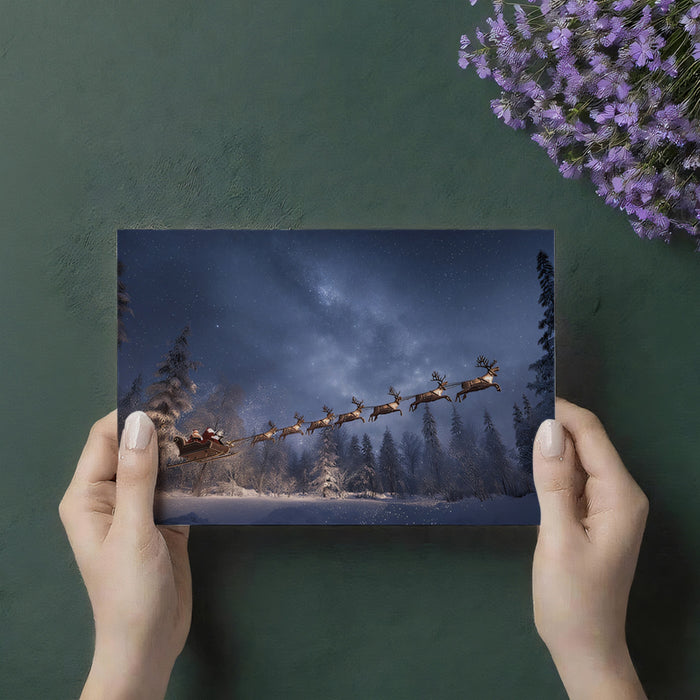 Hyper-Realistic Night Sleigh Ride Mural Wallpaper | Starry Night Sky, Snow-Covered Forest, Cinematic