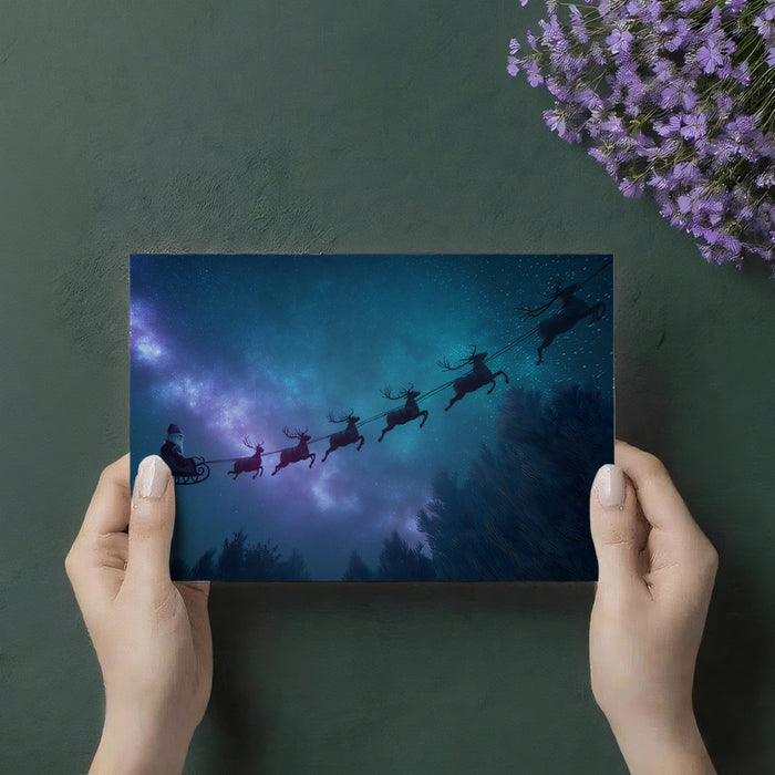Milky Way Sleigh Ride Mural Wallpaper | Teal and Purple Nebula, Dramatic Silhouette, Cosmic Christmas