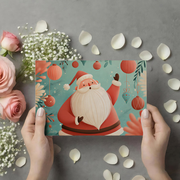 Soft-Focus Santa Portrait Mural Wallpaper | Pastel Teal Background, Illustrative Style, Cozy