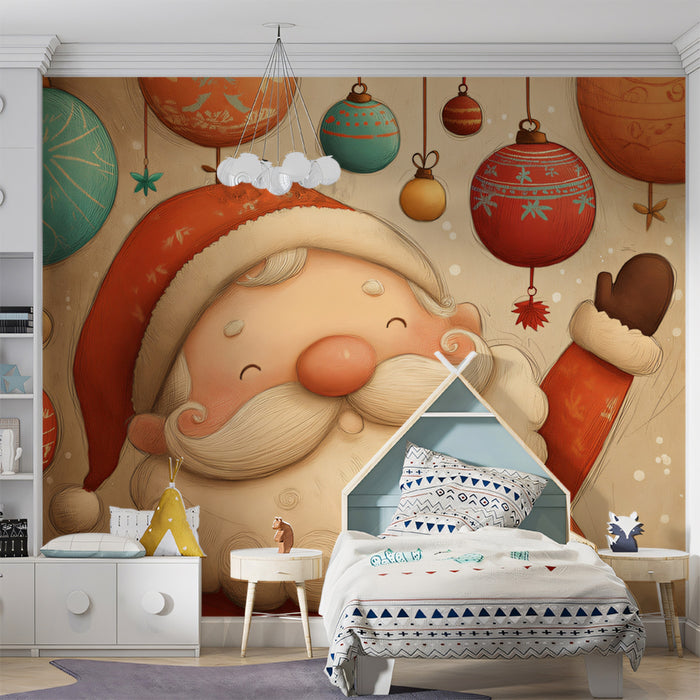 Vintage Santa Portrait Mural Wallpaper | Sepia Tones, Aged Texture, Nostalgic Charm