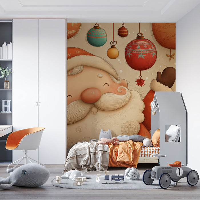 Vintage Santa Portrait Mural Wallpaper | Sepia Tones, Aged Texture, Nostalgic Charm