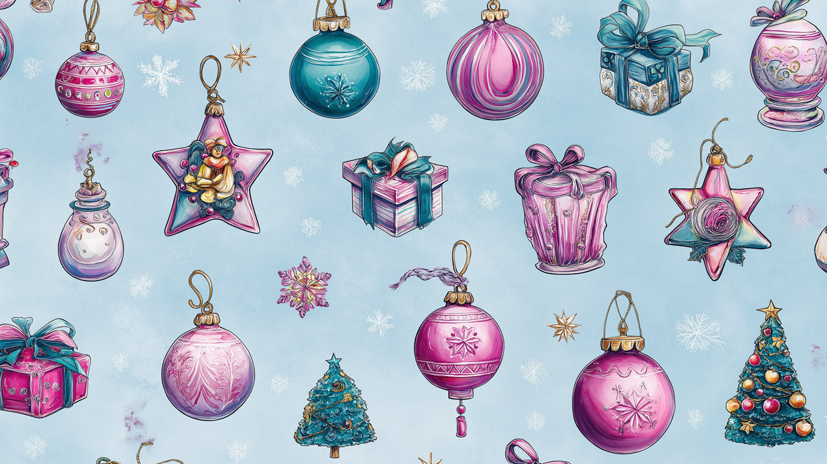 Whimsical Pink and Teal Ornament Pattern Wallpaper | Watercolor Style, Feminine Colors, Sparkling