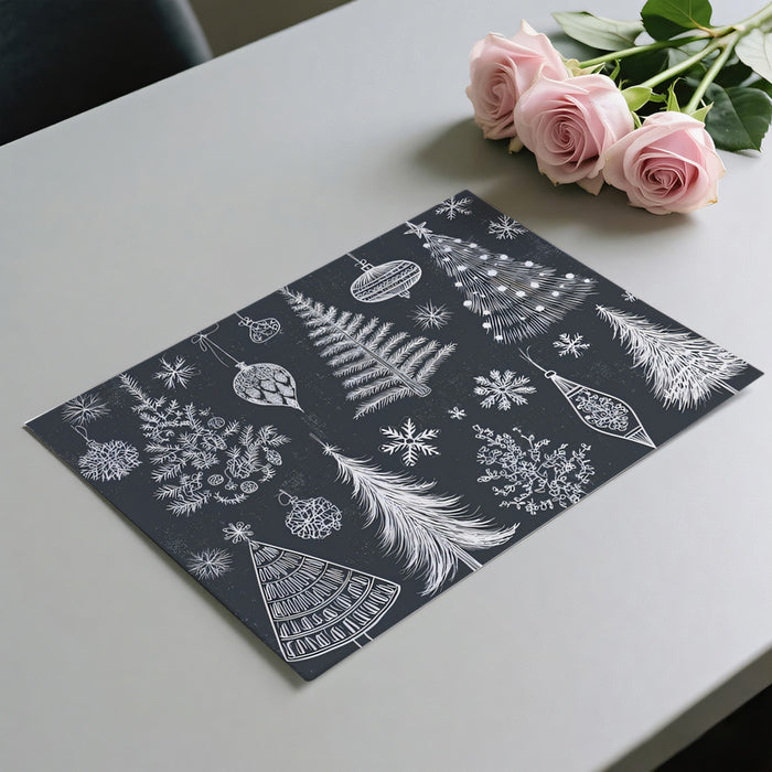 Chalkboard Christmas Sketch Mural Wallpaper | White on Black Contrast, Hand-Drawn Holiday Collage