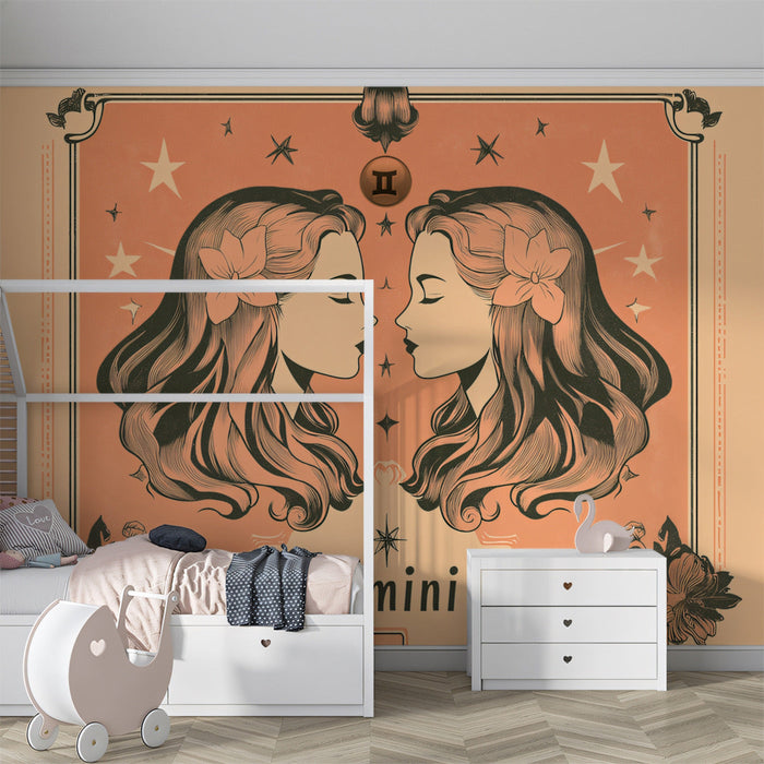 Gemini - Twin - Inspired Mural Wallpaper | Soft Pastels, Floral Accents