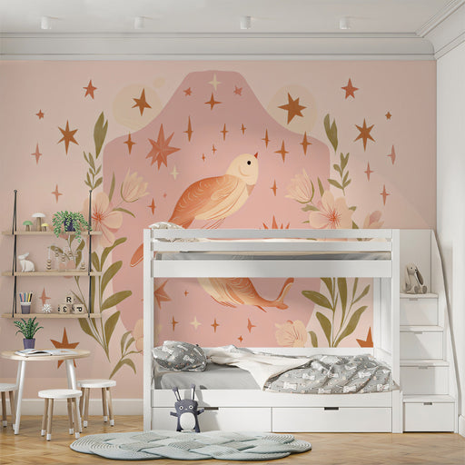 Pisces - Whimsical Fish Mural Wallpaper | Pastel Blues, Pinks, and Floral Elements