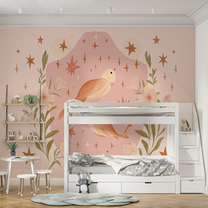 Pisces - Whimsical Fish Mural Wallpaper | Pastel Blues, Pinks, and Floral Elements