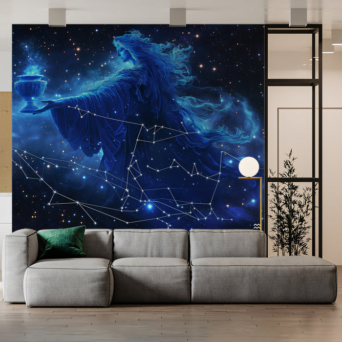 Aquarius - Playful Jellyfish Mural Wallpaper | Soft Peach, Light Blue, and Cloudy Accents
