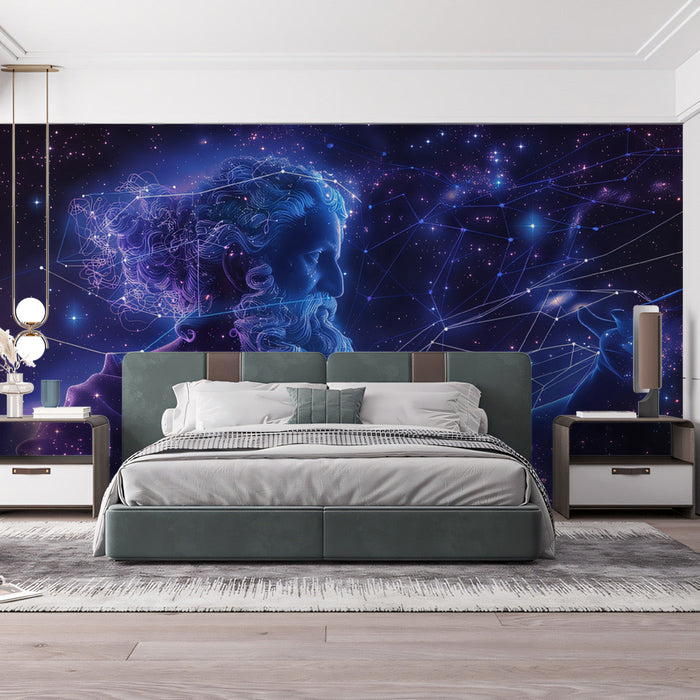 Aquarius - Cloudy Aquatic Mural Wallpaper | Warm Orange, Cream, and Cloudy Elements