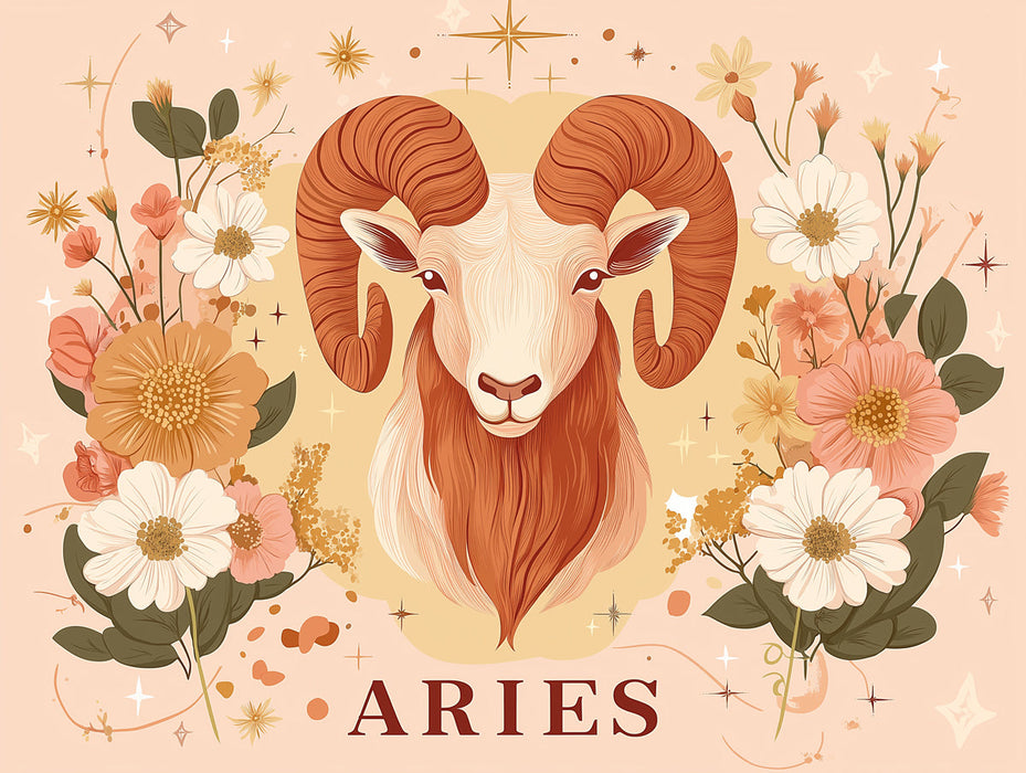 Aries - Elegant Ram Mural Wallpaper | Earthy Tones, Ornate Florals