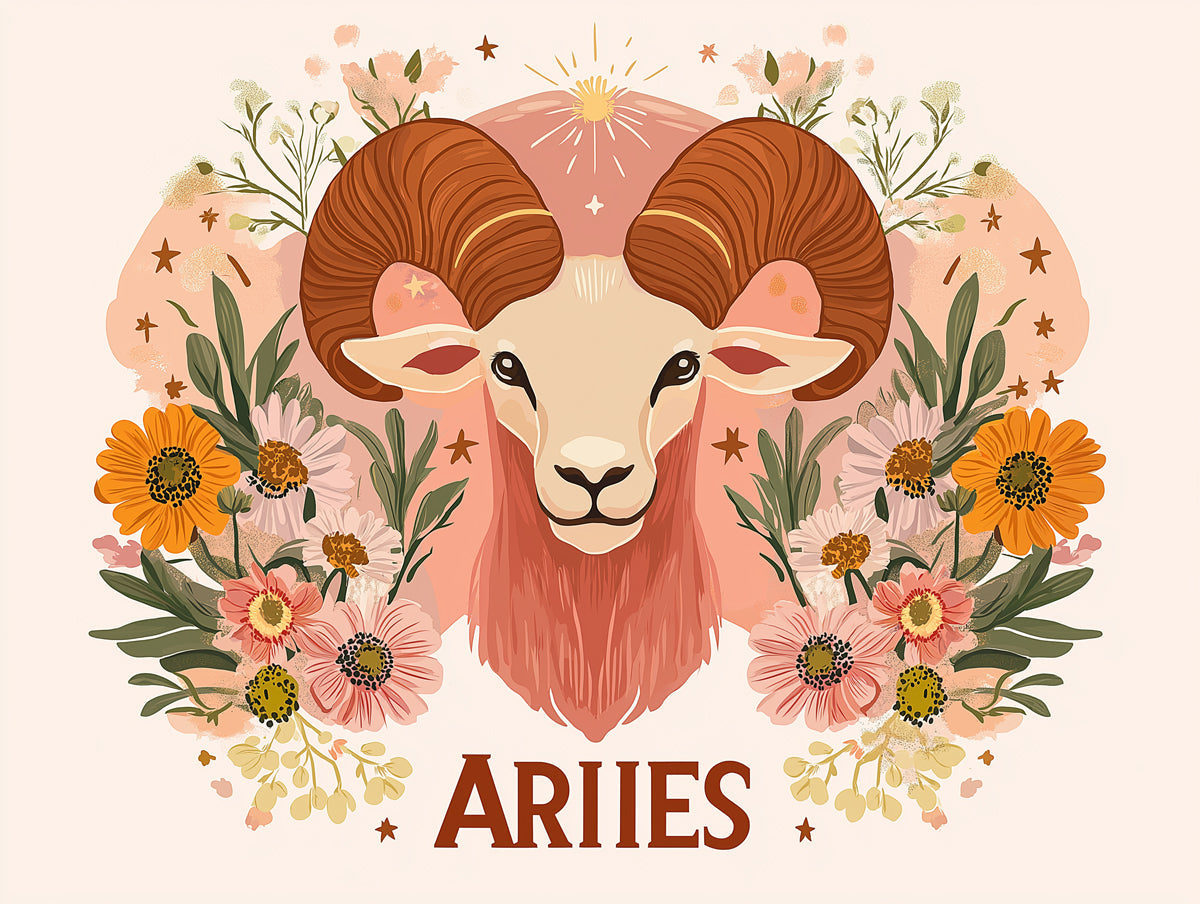 Aries - Elegant Ram Mural Wallpaper | Earthy Tones, Ornate Florals