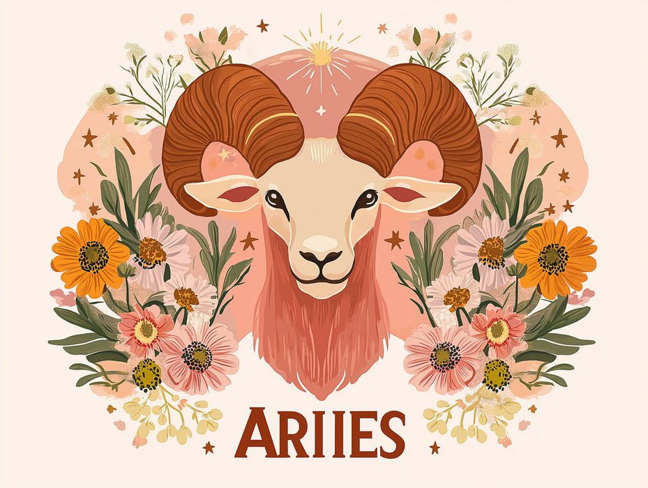 Aries - Elegant Ram Mural Wallpaper | Earthy Tones, Ornate Florals