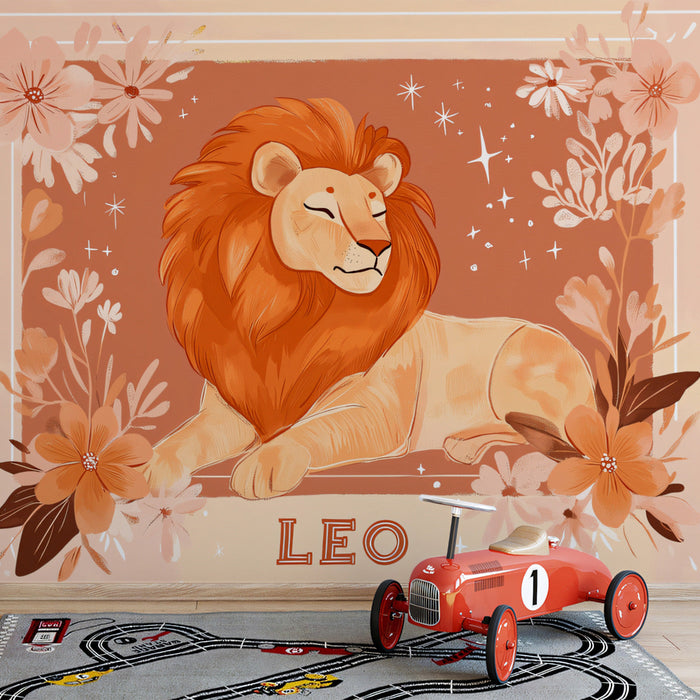 Leo - Celestial Lion Mural Wallpaper | Golden, Cosmic Hues