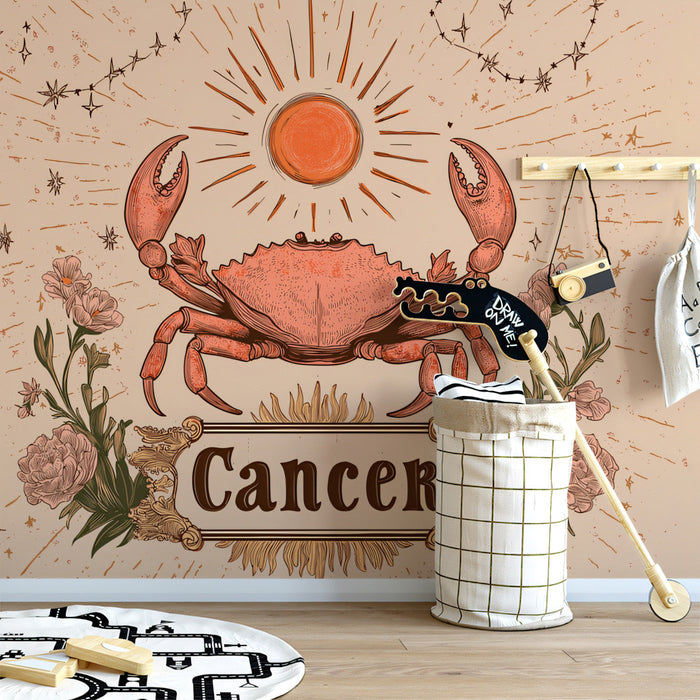 Cancer - Sunlit Crab Mural Wallpaper | Warm Browns, Celestial Motifs
