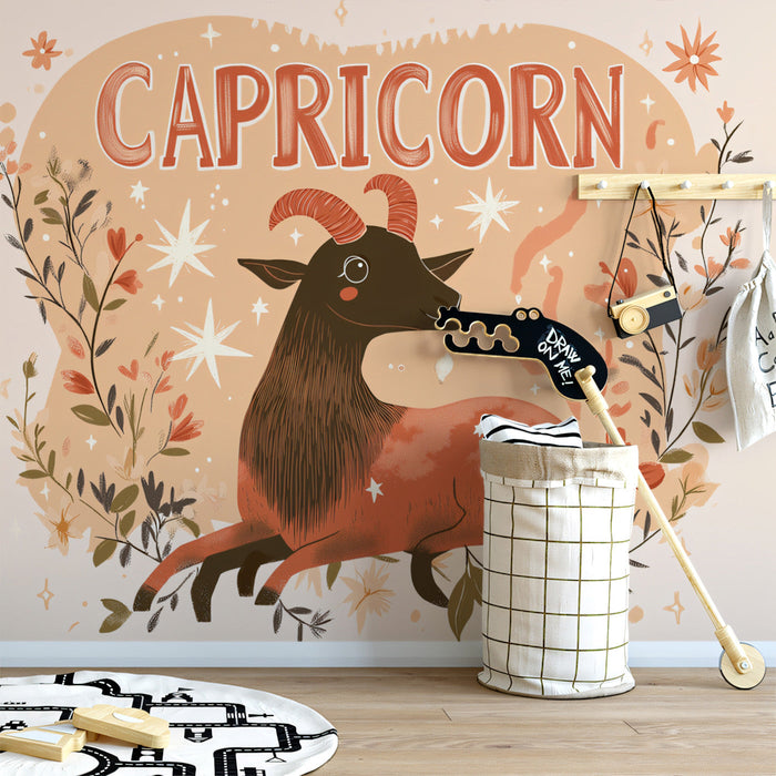 Capricorn - Majestic Sea - Goat Mural Wallpaper | Dark Blue, Gold Accents