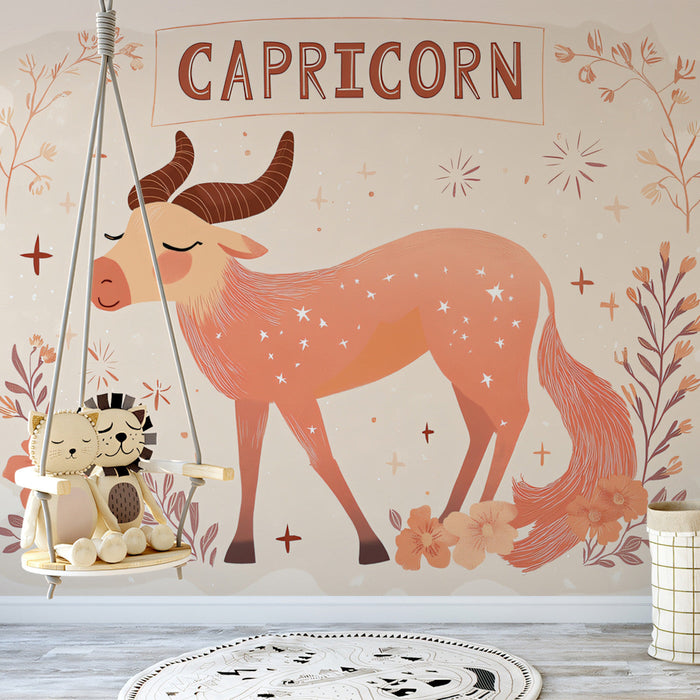 Capricorn - Celestial Goat Mural Wallpaper | Light Brown, Celestial Patterns