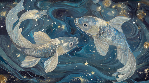 Pisces - Mystical Fish Mural Wallpaper | Deep Blues, Celestial Sparkles