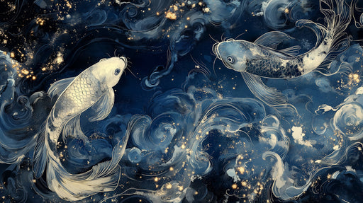 Pisces - Mystical Fish Mural Wallpaper | Deep Blues, Celestial Sparkles