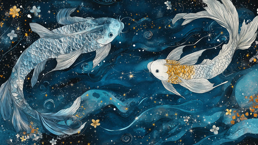 Pisces - Mystical Fish Mural Wallpaper | Deep Blues, Celestial Sparkles
