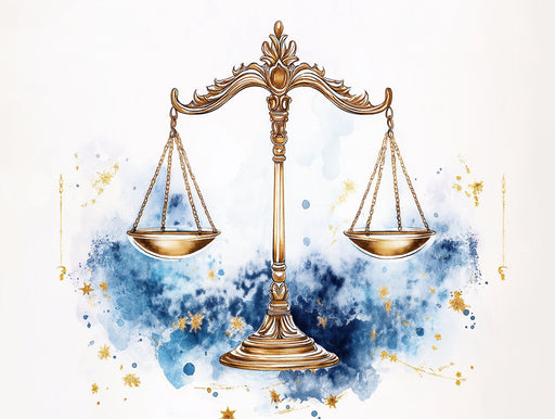 Libra - Graceful Scales Mural Wallpaper | Soft Blues, Gold Ornamentation