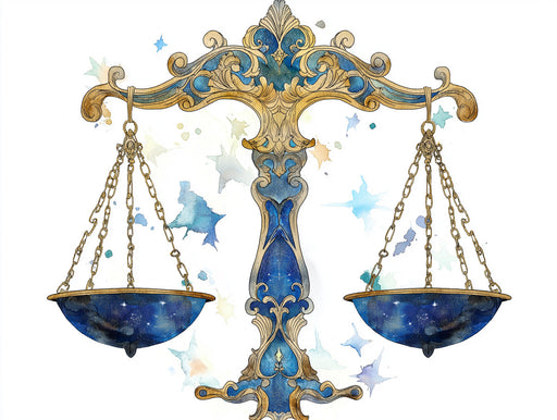 Libra - Graceful Scales Mural Wallpaper | Soft Blues, Gold Ornamentation