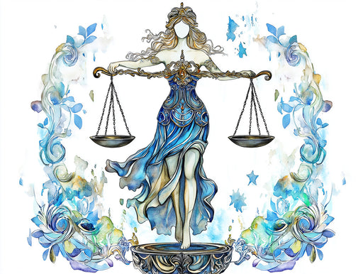 Libra - Celestial Justice Mural Wallpaper | Blue - White, Floral Accents