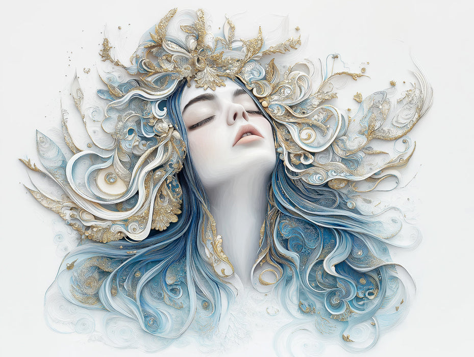Abstract Zodiac - Inspired Mural Wallpaper | Blue - Gold, Flowing Forms