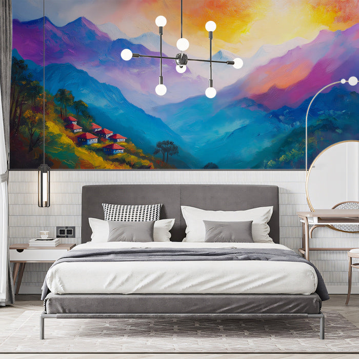 Mountain Hamlet in Color Mural Wallpaper
