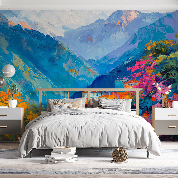 Mountain Hamlet in Color Mural Wallpaper