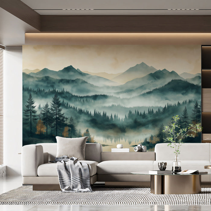 Misty Mountain Forest Mural Wallpaper